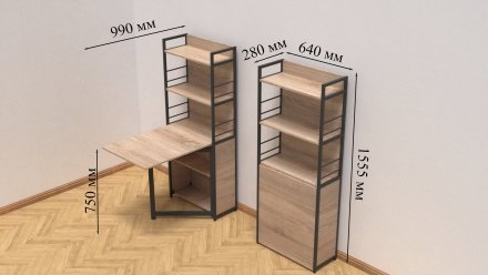 Стіл книжка з етажеркою Практик 2 Ferrum-decor 1555x640x990 Чорний метал ДСП Дуб Сонома 16 мм (FRD-104628)