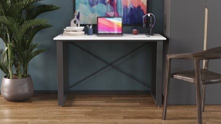 Письмовий стіл Ferrum-decor Драйв 750x1400x600 Чорний метал ДСП Біле 16 мм (FRD-103129)