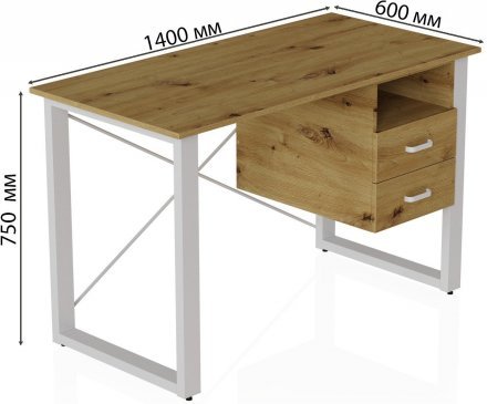Письмовий стіл із ящиками Ferrum-decor Оскар 750x1400x600 метал Білий ДСП Дуб Артизан 16 мм (FRD-103246)