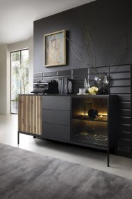 Комод з підсвіткою Perfect Home Сенто / Sento KSZ154 2-дверний з 3 шухлядами Чорний/дуб вотан (PFH-091487)