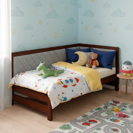 Односпальне дерев'яне ліжко Mebigrand Ліза М6 (права спинка) Горіх темний/Аляска 93 (Сірий) 80x200 см MBG-25747