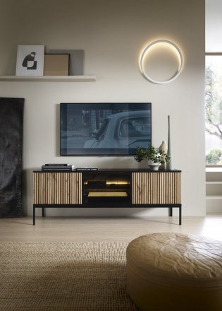 Тумба під ТВ з підсвіткою Perfect Home Сенто / Sento RTV154 3-дверна Чорний/дуб вотан (PFH-091485)