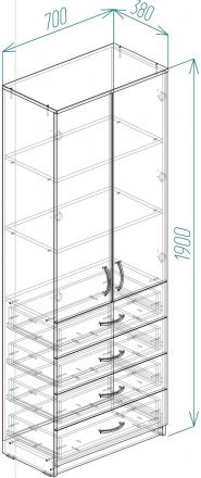 Шафа Анжело Ferrum-decor на 3 полиць з 2 дверима та 4 ящики 1900x700x380 ДСП Дуб Сонома 16 мм (FRD-105028)