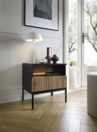 Тумба приліжкова з підсвіткою Perfect Home Сенто / Sento S54 з 1 шухлядою Чорний/дуб вотан (PFH-091484)