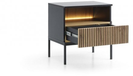 Тумба приліжкова з підсвіткою Perfect Home Сенто / Sento S54 з 1 шухлядою Чорний/дуб вотан (PFH-091484) Тумба приліжкова з підсвіткою Perfect Home Сенто / Sento S54 з 1 шухлядою Чорний/дуб вотан (PFH-091484)