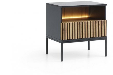 Тумба приліжкова з підсвіткою Perfect Home Сенто / Sento S54 з 1 шухлядою Чорний/дуб вотан (PFH-091484) Тумба приліжкова з підсвіткою Perfect Home Сенто / Sento S54 з 1 шухлядою Чорний/дуб вотан (PFH-091484)