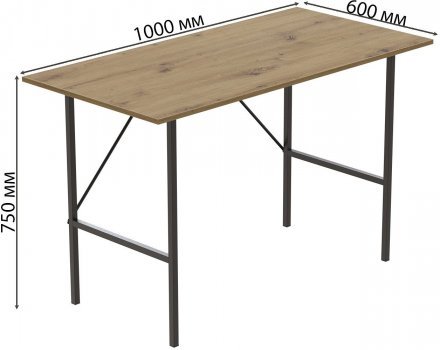Стіл письмовий Line Тайм Ferrum-decor 750x1000x600 Чорний метал ДСП Дуб Артизан 16 мм (FRD-104876)