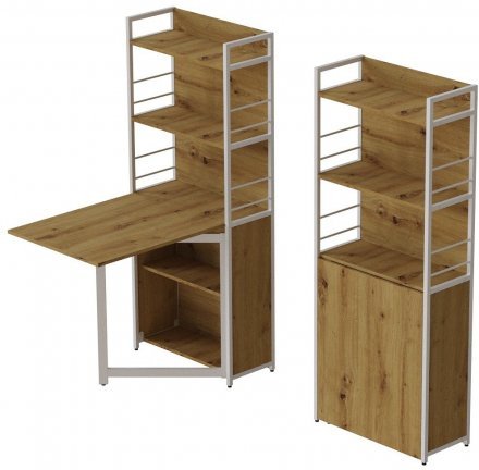 Стіл книжка з етажеркою Практик 2 Ferrum-decor 1555x640x990 Білий метал ДСП Дуб Артизан 16 мм (FRD-104637)