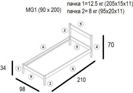 Односпальне дерев'яне ліжко Mebigrand MG01 Білий RAL 9003 90х200 см (MBG-21877)