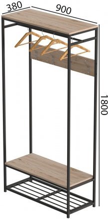 Вішалка модульна підлогова Ferrum-decor Треліс 15 180x90x38 чорний ДСП Дуб Сан-Марино 16мм (FRD-104362)