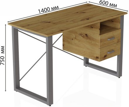 Письмовий стіл із ящиками Ferrum-decor Оскар 750x1400x600 метал Сірий ДСП Дуб Артизан 16 мм (FRD-103253)