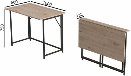 Стіл розкладний Моріс Ferrum-decor 750x1000x600 Чорний метал ДСП Дуб Сан-Марино 16 мм (FRD-104670)