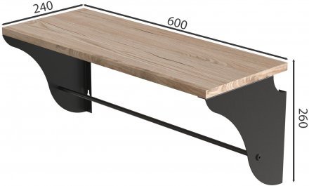 Настінна полиця Ferrum-decor Комфі 260x600x240 метал Чорний ДСП Дуб Сан-Марино 16 мм (FRD-102738)