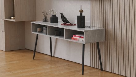 Тумба під телевізор Кентук Ferrum-decor 45x139x38 Чорний метал ДСП Бетон 16 мм (FRD-106727)